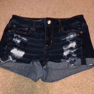 AmericanEagle high-rise shortie ripped jean shorts